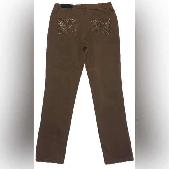 Chicos Girlfriend Jeans NWT Slim Fit Ankle Sz 0 Women’s Brown Studded - Picture 1 of 11